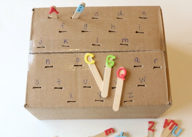 Popsicle Stick Letter Activities - Letter Matching Activity with a Box