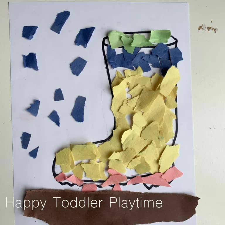 Gluing Activities for Toddlers - Torn Paper Rain Boot Craft