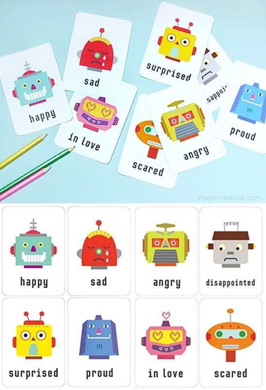 Emotion Activities for Toddlers - Emotion Flashcards (with Emotional Robots)