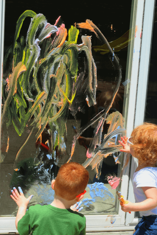 Messy Play Ideas for Toddlers - Window Painting With Shaving Foam